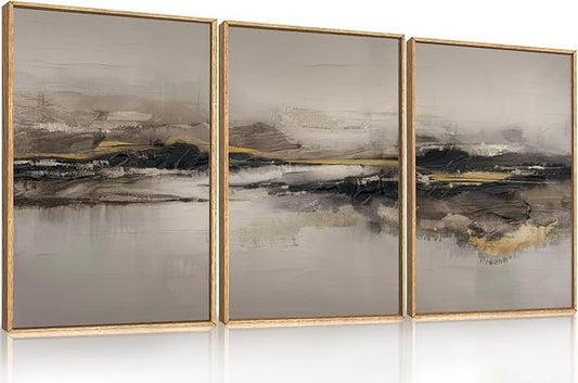Modern Abstract Framed Canvas Wall Art Set, Neutral Minimalist Wall Decor, Modern Abstract Wall Painting, Minimalist Artworks for Living Room, Bedroom, Dining Room, Office - 16"x24"x3