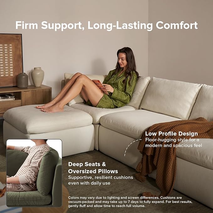 mopio Oversized Modular Sectional Sofa with Fully Removable Covers and Storage, Convertible U, L-Shaped and Sleeper Sectional, Modern Couches with Ottoman Chaise (Olive Green Velvet, Loveseat)