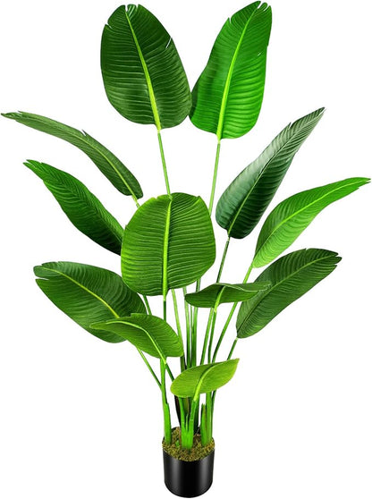5.5ft Artificial Silk Bird of Paradise Palm Tree (65in) with 12 Trunks Faux Tree and Plastic Nursery Pot, Fake Plant for Office House Farmhouse Living Room Home Decor (Indoor/Outdoor)
