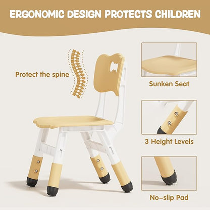 Brelley Kids Table and 4 Chairs Set, Height Adjustable Toddler Table and Chair Set, Graffiti Desktop, Non-Slip Legs, Max 300lbs, Children Multi-Activity Table for Ages 2-8