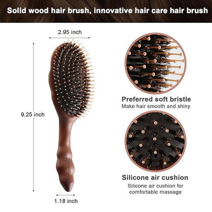 Premium Solid Wood Hair Brush, Nylon & Boar Bristle With Cushion Base, Exquisite Design, Detangling Hairbrush for all hair types