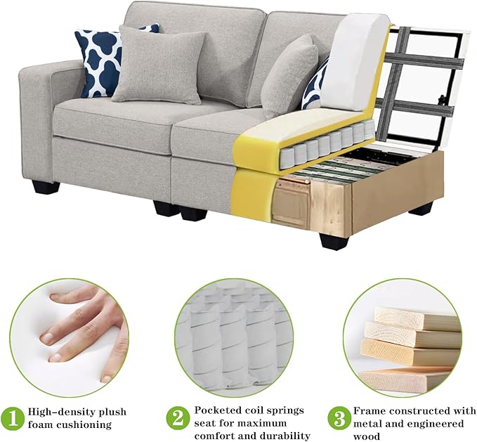 L Lengend Vansen Modular Sectional Sofa U Shaped Couch with Ottoman Modern Reversible Corner Sectional Couch for Living Room (Light Grey, U Shaped Sofa-3)