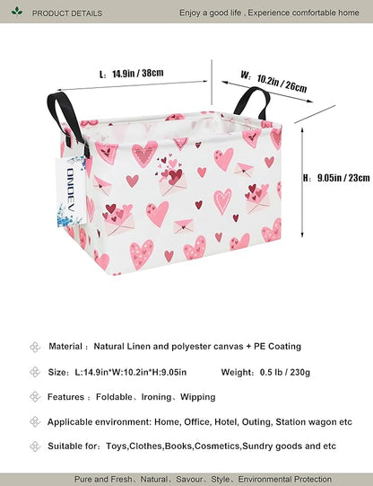 Rectangular Folding Laundry Basket,waterproof Canvas Basket,gift basket,Suitable for children's room,Office,Clothes,Toys Storage(Pink Love)
