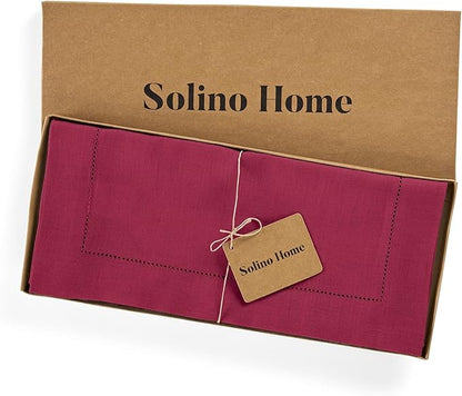 Solino Home Linen Beet Table Runner 144 Inches Long - 100% Pure Linen Extra Long Table Runner 14 x 144 Inch for Fall, Autumn, Thanksgiving - Classic Hemstitch