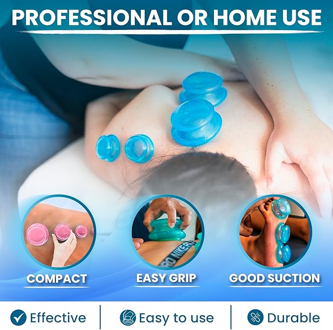 Silicone Cupping Therapy Set Professional Massage Cupping Cups for Cupping Therapy 4 Cup Kit for Massage, Myofascial Release, Cellulite Reduction (Lure Blue)