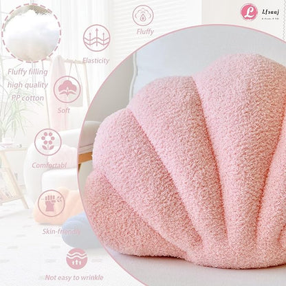 Pink Seashell Throw Pillows, Shell Shaped Throw Pillows, 18 Inch Soft Home Decorative Pillow Plush Cushion for Bed Couch Living Sofa Room Decor Accent Throw Pillow (Pink 18Inch)