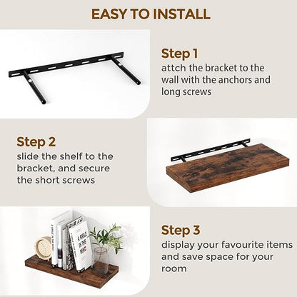 Floating Shelves 48 Inch Long, 48"W x 9"D Wall Shelf Invisible Bracket, 9 Inch Deep Floating Shelf for Wall, Rustic Wooden Shelves for Living Room, Kitchem, Bedroom, Rustic Brown Color, Set of 1