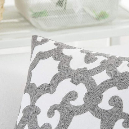 HWY 50 Grey Gray Decorative Throw Pillow Covers 18x18 Inch, Pack of 2 Embroidered Cotton Farmhouse Cushion Cover Pillow Case for Sofa Couch Living Room Bed Bedroon, Geometric Design