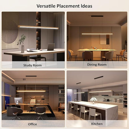 54" Linear Pendant Light Aluminum, 40W Gold Dimmable Kitchen Island Lighting with Remote & App Control, Adjustable CCT (3000K-6000K), Modern Chandelier for Home Office Dining Room Study