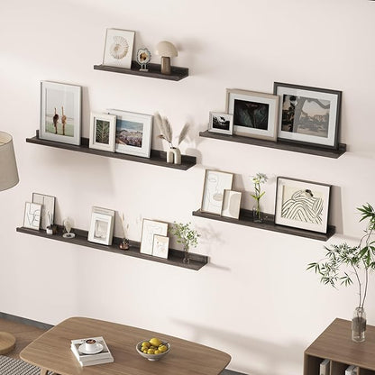 Floating Shelves for Wall, Picture Ledge Shelf 48 Inch Solid Wood Set of 2, Rustic Wall Shelves with Lip, Kids Bookshelf, Photo & Picture Live Edge Floating Shelves for Bedroom, Living Room, Kitchen
