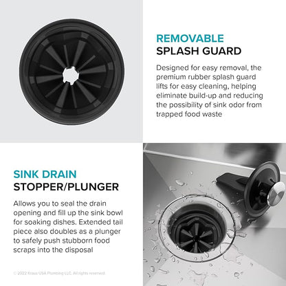 KRAUS® WasteGuard™ High-Speed 1/2 HP Continuous Feed Ultra-Quiet Motor Garbage Disposal with Power Cord and Flange Included and Universal Mount
