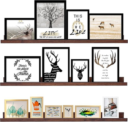 AZSKY Floating Shelves Wall Mount Deep Walnut for Wall Storage 36 Inch Rustic Picture Photo Ledge Shelf with Lip Nursery Book Shelves for Kids Room Bedroom Bathroom Living Room Kitchen Decor Set of 3