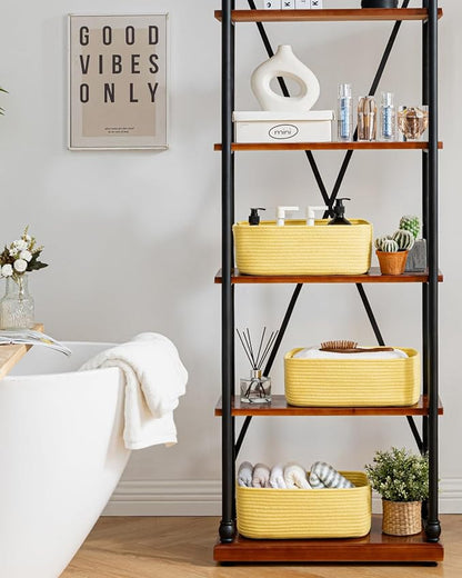 KALLAX Small Woven Basket, 13.5 x 9.5 x 5 Inches, Storage Basket for Organizing, Cute Small Rope Shelf Closet Cube Storage Bins Baskets for Shelves, Dog Toy Gift Baskets Empty, 3 Pack Yellow