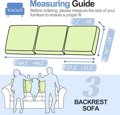 Large Backrest Cushion Covers Super Stretch Backrest Covers for 3 Cushion Couch Sofa, Couch Back Cushion Covers Featuring with Chenille Yarn (Softer Version, 3PC, Green)