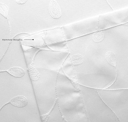 MIUCO Floral Embroidered Semi Sheer Curtains Faux Linen Grommet Window Curtains for Bedroom Living Room 95 Inches Long 2 Panels, Pure White