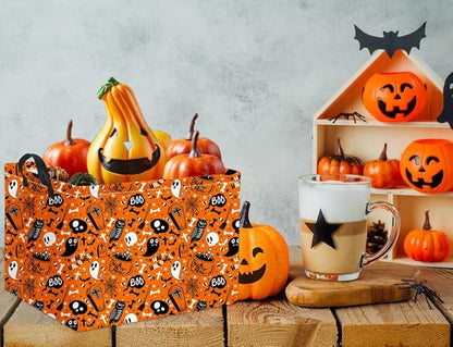 HIYAGON Rectangular Halloween Basket for Boys and Girls Kids Trick or Treat Pumpkin Basket for Halloween Parties Cute Storage Bin Organizer Box Room Decor(Yellow Halloween)