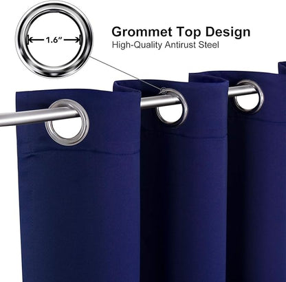 ChrisDowa Small Window Curtains 50 inches Long for Bedroom - Grommet Short Thermal Insulated Room Darkening Curtains for Kitchen (2 Panels, Navy Blue, 29 x 50 Inch)