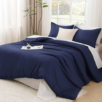Litanika Navy Blue Twin/Twin XL Comforter Set, 2 Pieces Lightweight Solid Bedding Comforter Set, All Season Fluffy Bed Set (66x90In Comforter & 1 Pillowcase)