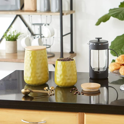 DII Kitchen Accessories Collection, Textured Matte Ceramic Canister Set, Lemongrass, Dimple, 2 Piece