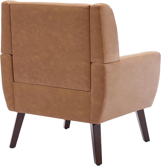 UIXE PU Leather Accent Chairs Set of 2, Modern Arm Club Chair Upholstered Armchair for Living Room, Comfy Single Sofa Seats Button Tufted Reading Seating, Brown