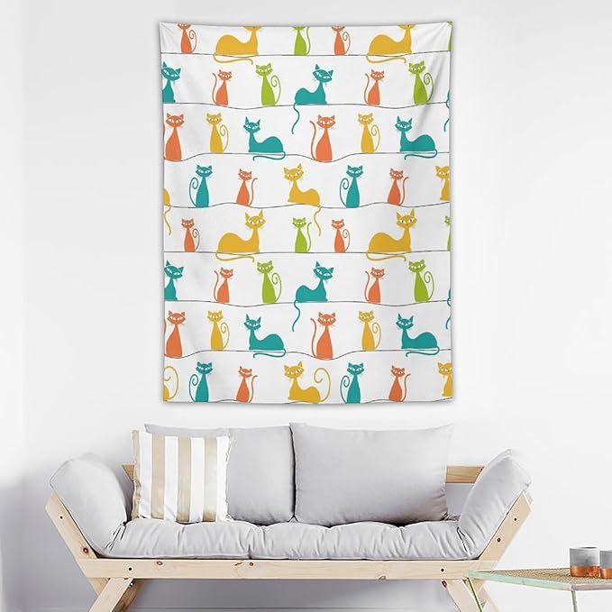 ICMOLYYENLO Boho Medieval Cat Tapestry, Abstract Atomic Starburst Geometric Aesthetic Art Wall Hanging For Bedroom Living Room Dormitory 30x40 Inches