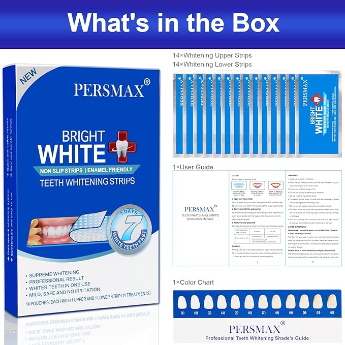 Teeth Whitening Strips for Teeth Sensitive, Non-Slip Enamel-Safe Strips, Professional and Safe Teeth whitening Strips, for Smoking/Coffee/Soda/Wine Stain, 14 Treatments 28 Strips (Mint)
