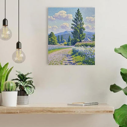 Countryside wildflowers landscape canvas poster natural plant flower artwork retro pastoral flower path suitable for farmhouse decoration