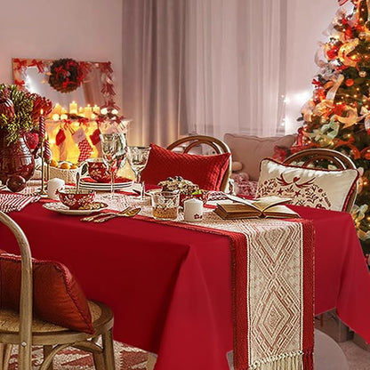 sancua Rectangle Tablecloth - 60 x 102 Inch - Stain and Wrinkle Resistant Washable Polyester Table Cloth, Decorative Fabric Table Cover for Dining Tables, Buffet Parties and Camping, Red