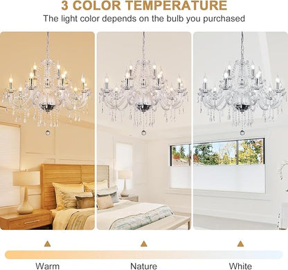 Modern Elegant 8 Lights K9 Crystal Glass Chandelier Pendant Ceiling Lighting European Style for Dining Living Room Bedroom Transparent, 8 E12 Bulbs Required