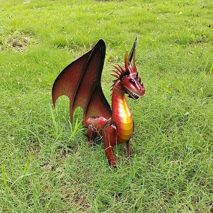 Decorative Red Dragon Figurine, Crackle The Dragon Statue, Patio Garden Porch Courtyard Decor