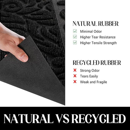 Yimobra Welcome Front Door Mat Outdoor, Heavy Duty Sturdy Non Slip Doormats, Rubber Backing, Low-Profile Entrance Rugs, Absorbent Resist Dirt, Easy Clean Patio Garage Floor Mats, 47X24 Inch, Black