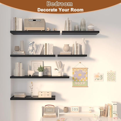 12 Inch Deep Floating Shelves for Wall 2 Pack Floating Shelves Large Storage Space Wall Mount Shelf for Living Room Kitchen Bathroom 30" W x 12" D x 1.2" H Black