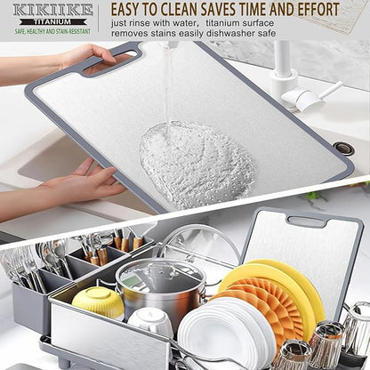 Titanium Cutting Board Double-sided non-slip silicone edging Pure Titanium Cutting Boards for Kitchen - Double-Sided Food-Grade Chopping Board Non-Stick Durable and easy to clean (3-Piece S/M/L)