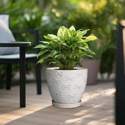 Pots for Plants 10 Inch - Ceramic Planter Large Plant Pot for Indoor Plants Outdoor Round Flower Pot with Drainage Hole and Saucer Home Garden Decor White