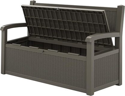 70 Gallon Storage Bench Deck Box for Patio Furniture with Armrest Bench Outdoor Storage