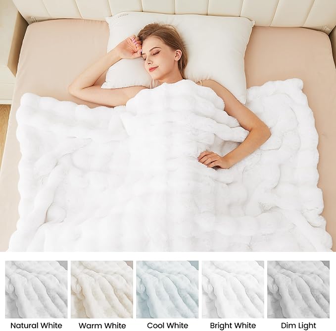 White Faux Rabbit Fur Throw Blanket for Bed Living Room 50x60 Thick Soft Throw Blanket Fluffy Bed Furry Best Housewarming Home Gifts 860 GSM