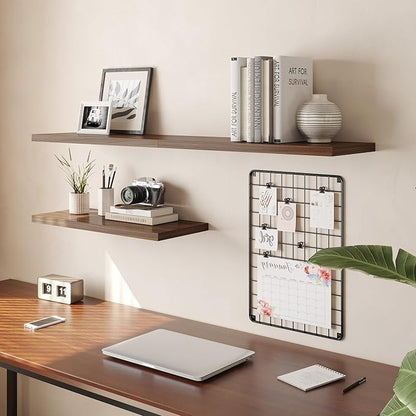 Wall Shelf Set of 2, Walnut Floating Shelves 24 in W x 10 in D x 1 in H, Wooden Floating Wall Shelf with Invisible Brackets for Living Room/Bedroom/Bathroom/Kitchen Storage and Decor
