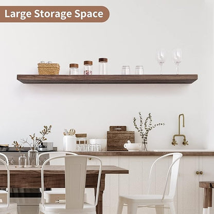 Axeman Floating Shelves for Wall, Rustic Elm Wood 48'' x 8" Deep Wall Shelf with Invisible Bracket, Large Long Wall Mounted Storage Shelves for Living Room, Bedroom, Kitchen, Bathroom Decor, Walnut