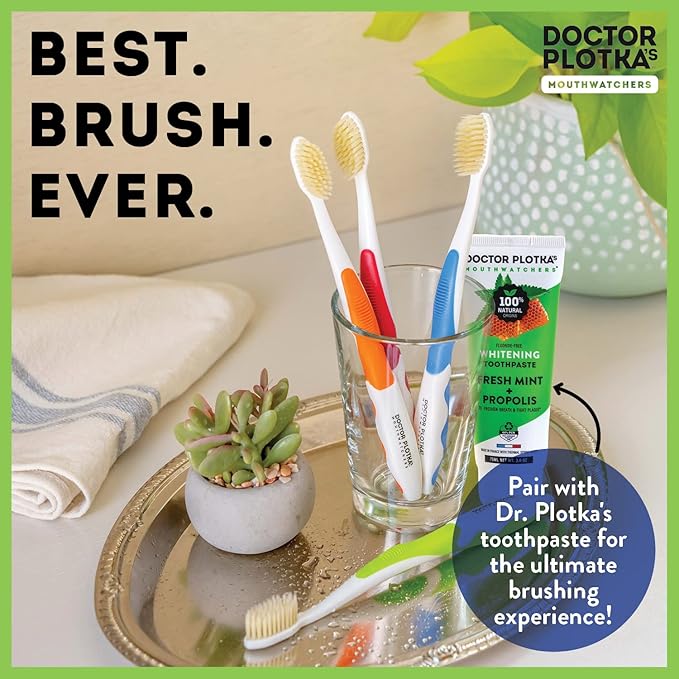 MOUTHWATCHERS Soft Flossing Manual Toothbrush for Adults, 2 Pack, Green, Ultra Clean, Good for Sensitive Teeth and Gums, by Dr. Plotka's