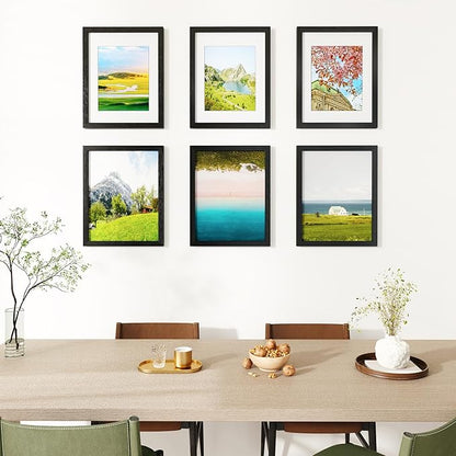 IBUYKE 11 x14 Picture Frame,Set of 3,Solid Oak Wood 11x14 Photo Frame with Mat to 8x10,11x14 Picture Frames With Tempered Glass,Wall Mount Display,Home Decor,Black Oak 14 x 11 Frame,UWPF1114B-3