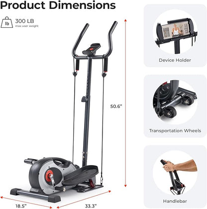 Sunny Health & Fitness 2-in-1 Sit/Stand Mini Elliptical Machine, Portable Under Desk Peddler Exerciser for Senior Home Workout, Optional Free Sunnyfit App Bluetooth Link, Handlebars or Resistance Band