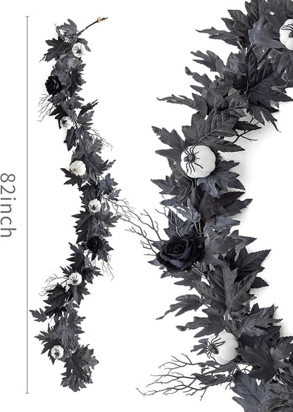 MISSPIN 6FT Black Maples Leaf Garland, Halloween Fall Leaf Garland Artificial Hanging Black Maple Autumn Vine Fall Decor Maple Thanksgiving Halloween Home Decor