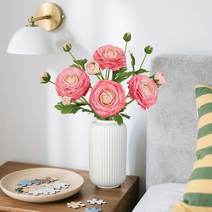 IPOPU 4PCS Real Touch Hot Pink Ranunculus Artificial Flowers Faux Ranunculus Flowers for Vase Real Look Silk Peonies Fake Peony Flowers for Home Indoor Wedding Centerpieces for Table Decor (Rose Red)