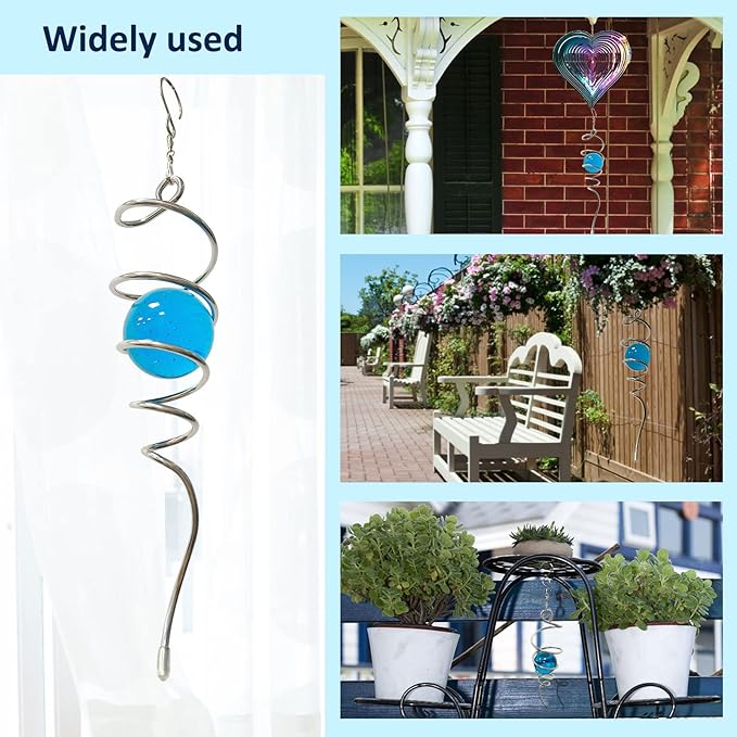 Gazing Ball Spiral Decorative Wind Spinner Tail with Blue Glass Orb,Wind Spinner Spiral Stabilizer,Hanging Visual Illusion in Spinning Yard Art Decor,Indoor Outdoor Garden Decoration-13 in