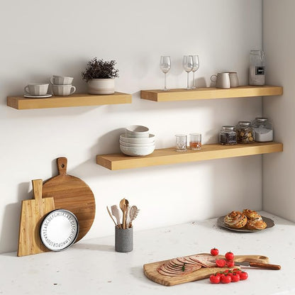 Floating Shelves for Wall, USA-Sourced Brich Wood 55 Inch Long Wall Shelves, Natural Wooden Mounted Picture Ledge Shelf, Nursery Book Storage Shelf Kids Bookshelf, Display Shelf for Bathroom