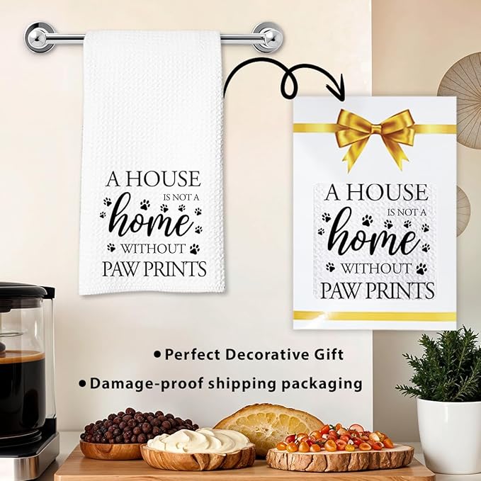 Dog Hand Towel, A House is Not a Home Without Paw Prints, Waffle Weave Microfiber Pet Kitchen Towel, Cute Decor for Dog Lovers