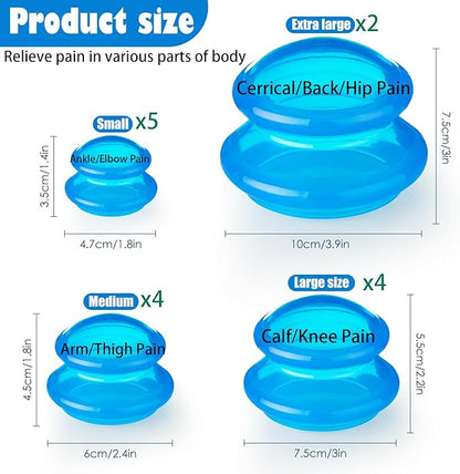 15Pcs Cupping Therapy Set-Professional Silicone Cupping, Suitable for Facial Body Massage/Deep Myofascial Release/Pain Relief/Muscle Relaxation & More (Blue,15pcs)