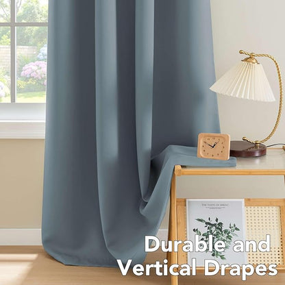 H.VERSAILTEX Soft and Smooth Blackout Window Curtain Panel,8 Grommets Drapes (Set of 2 Panels,52 by 63 - Inch,Stone Blue)