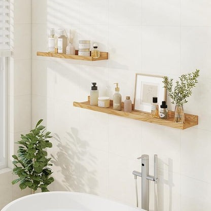 Floating Picture Ledge Shelves 36 Inch Solid Oak Wood Set of 2, Rustic Wall Storage Shelves with Lip, Kids Bookshelf, Photo & Picture Ledge Shelves for Bedroom, Living Room, Kitchen