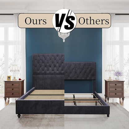 PaPaJet King Size Bed Frame and Headboard Upholstered Bed Frame King with 52.8” Tall Headboard/Dark Grey